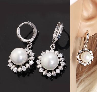 31x15mm WHITE PEARL CZ DANGLE EARRINGS